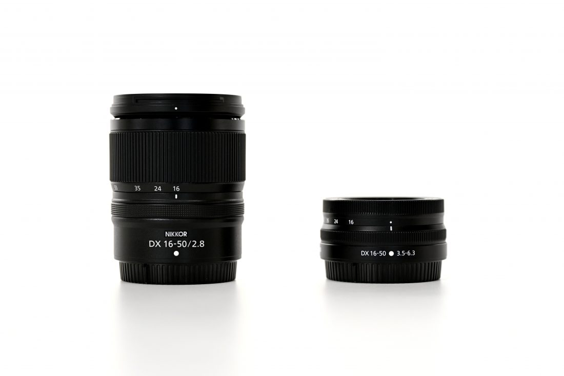 NIKKOR Z DX 16-50mm F2.8 VRとNIKKOR Z DX 16-50mm F3.5-6.3 VRのサイズ比較