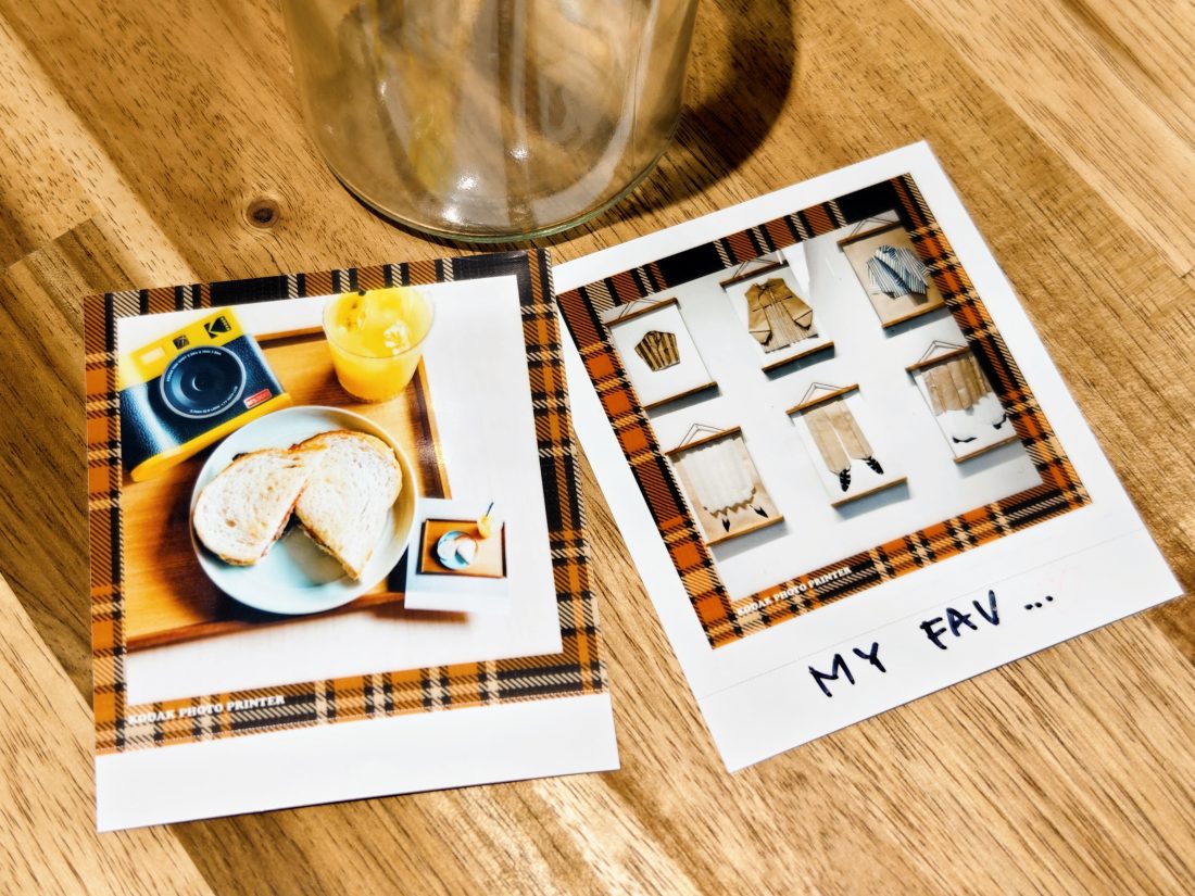 Kodak Mini Shot 3 ERA のプリント見本。余白があるものとないもの。どちらも同じチェックのフレームが付いている