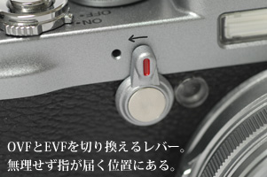 OVFとEVFを切り換えるレバー