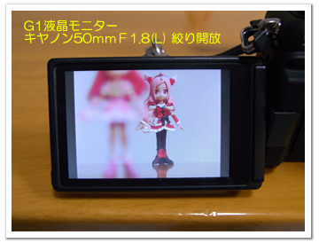 液晶モニター 焦点深度の変化(f1.8)